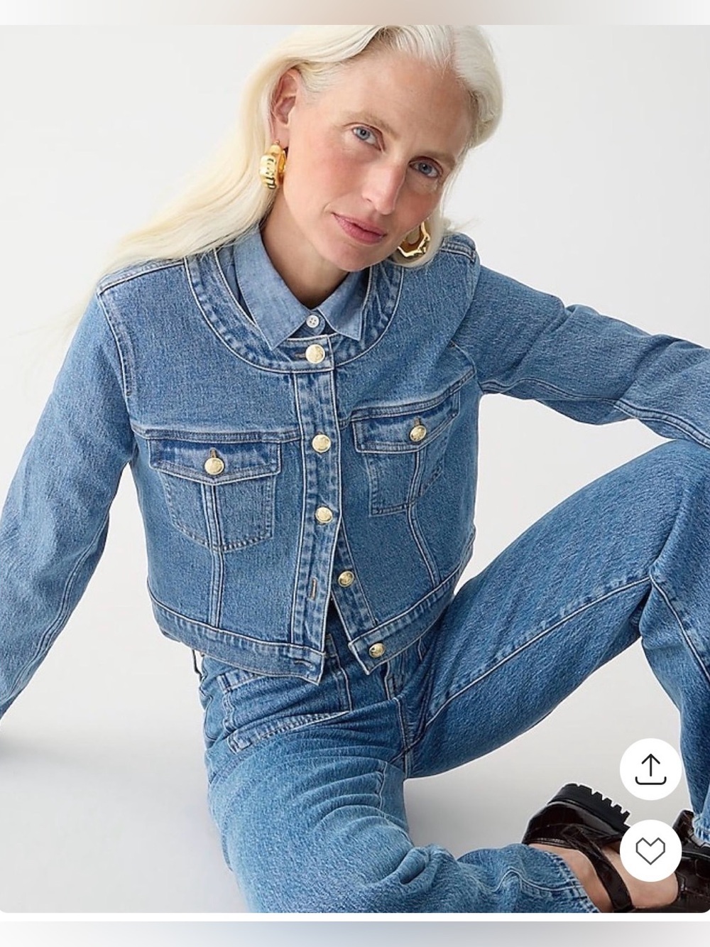 Classic Blue Women’s Denim J Crew Lady Jacket Louisa size 20 EUC gold buttons